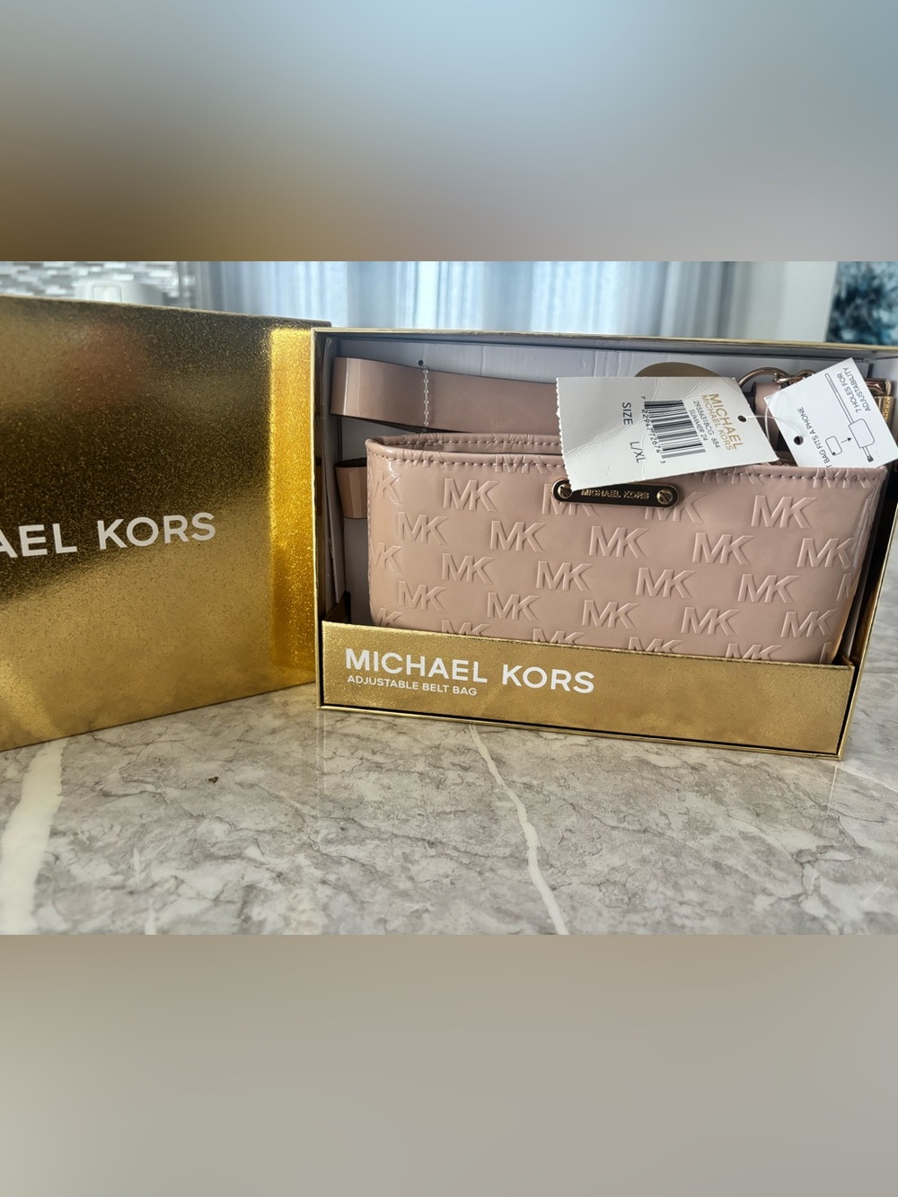 Michael Kors Blush Pink Embossed MK Belt Bag with Gold Hardware